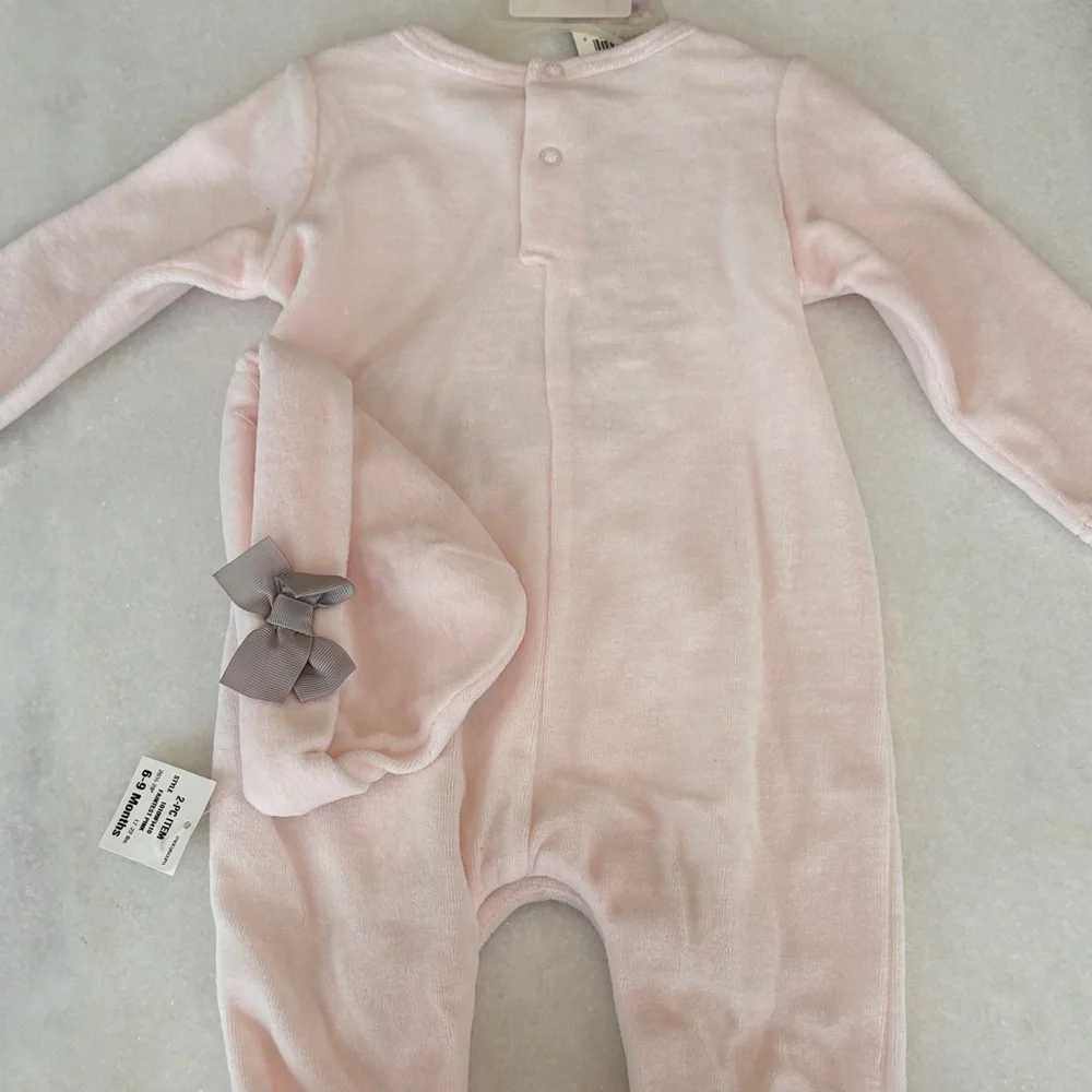 New First Impressions Pink Butterfly Footie and Matching Hat